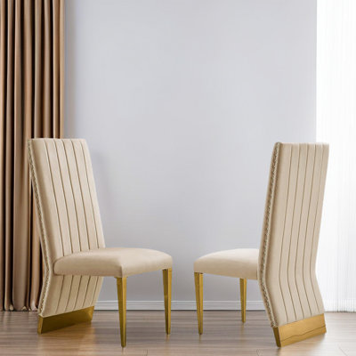 Berlioz Velvet Upholstered Side Chair in Beige/Cream -  Everly Quinn, 2B34DDC85CC048D0A2D61BD2B66D2371