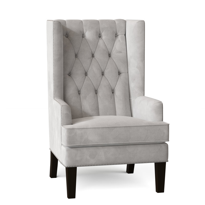 Fauteuil à oreilles capitonné de 30 po de largeur Searle, Blanc velouté, Noyer
