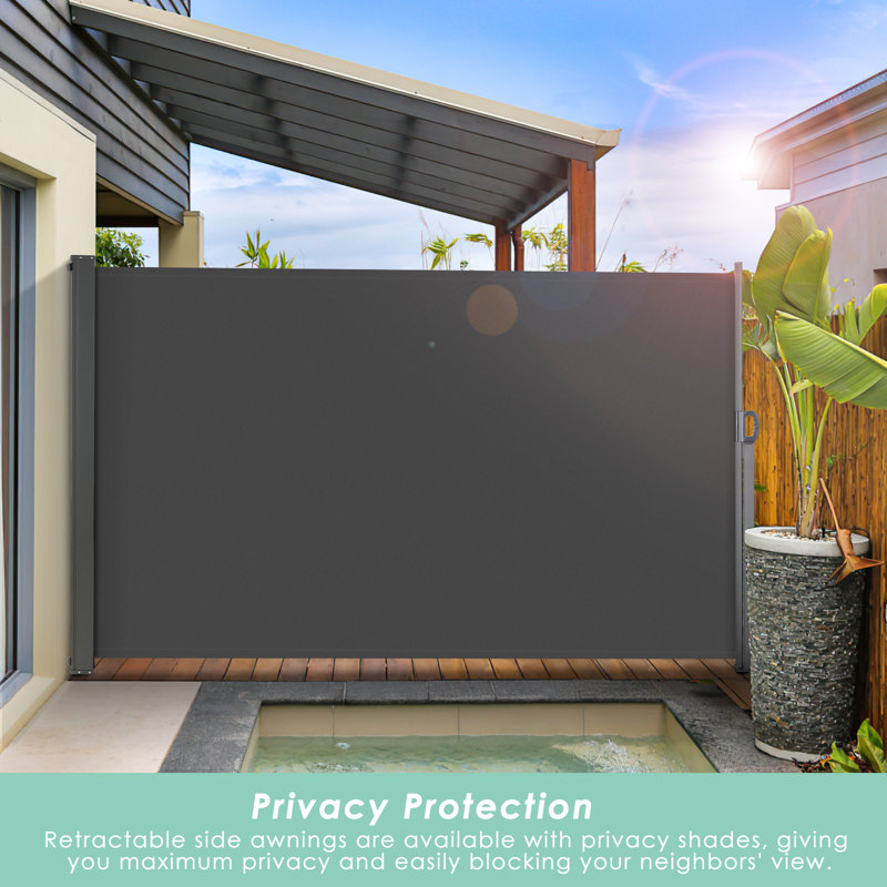 Pirecart Retractable Side Awning, Patio Side Screen Awning, Uv Resistant, Waterproof, retractable privacy screen for Garden, Balcony, Courtyard, Terrace and Porch (Dark Grey)