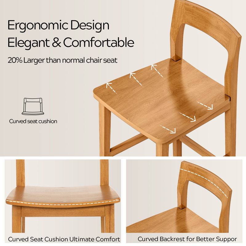 Tabouret de comptoir en bois massif avec repose-pieds, Brun, 4