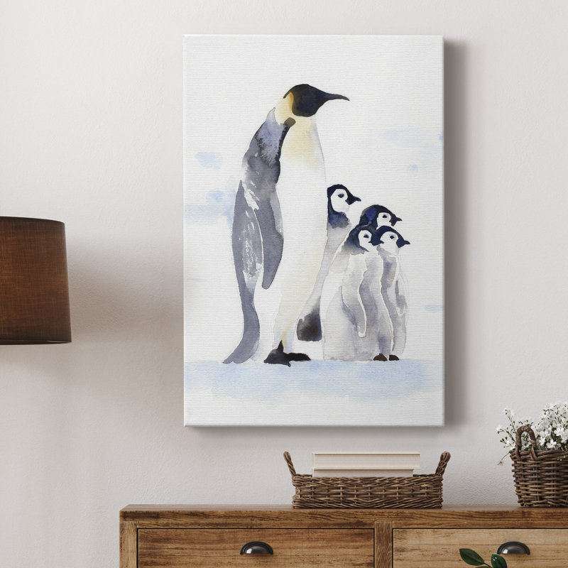 Manchots empereurs I - peinture sur toile tendue, H 36 po x l 24 po x P 1 po
