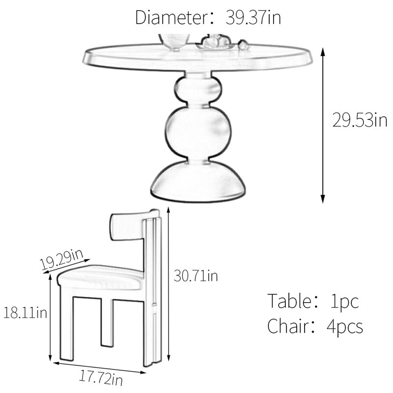 Multilayer solid board round dining table set, Brown, Brown, 29.53"H x 39.37"L x 39.37"W