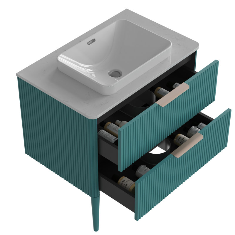 Meuble-lavabo de salle de bain - Lavabo en céramique, évier moderne à double rangement, Aqua