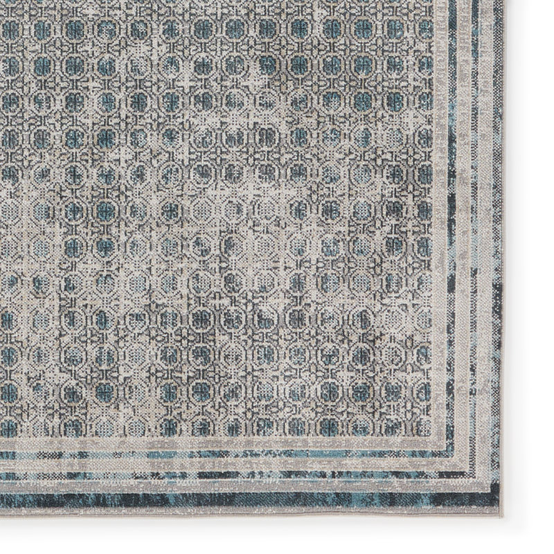 Phoebe Machine WashableGeometric Area Rug in Light Gray/Blue, Rectangle 9' x 12'