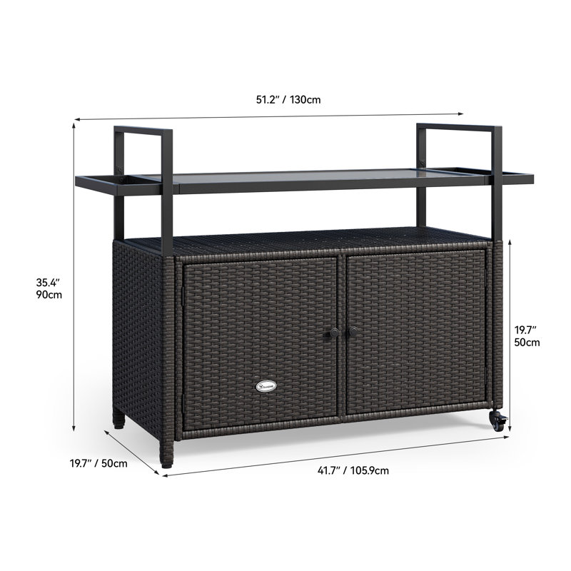 Chariot-bar d'extérieur de 41,7 po de largeur, Noir