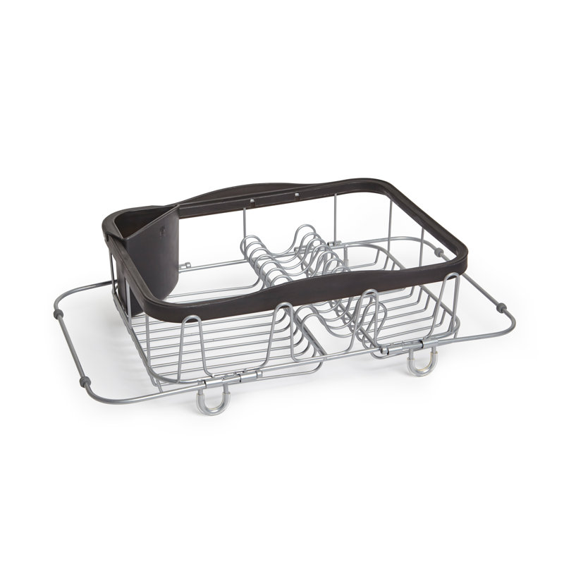 Black and Nickel Metal Dish Rack with Utensil Cup