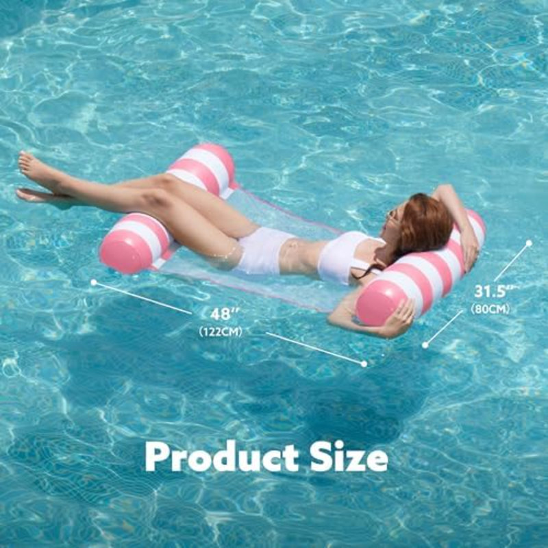 2 Packs Hammock Pool Floats Adults, 4-In-1 Multi-Purpose Inflatable Pool Floats PVC Water Hammock Lounge Floaties, Blue/Pink