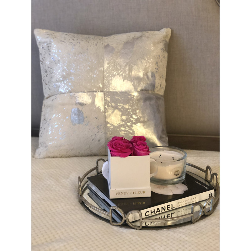 Ashen Square Cowhide Foil Pillow Cover & Insert, Square 20" x 20", Gray/Beige/Ivory Chevron