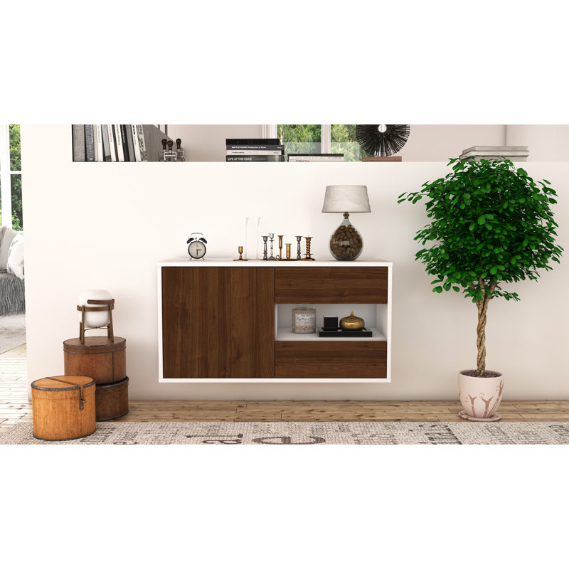 Marling Unfinished Floating TV Stand, Black/Walnut
