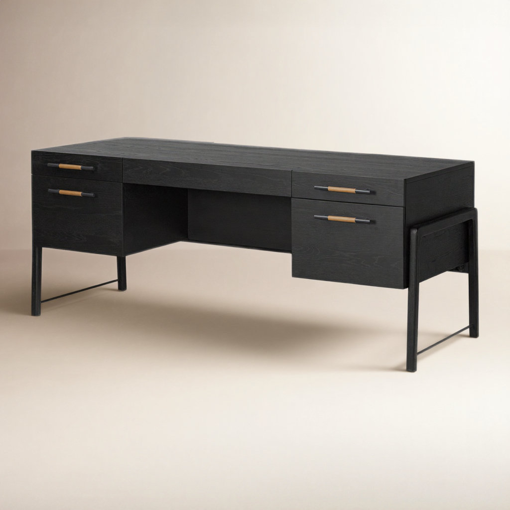 Karsten 72.75 " Oak Executive Desk, Ebony Oak