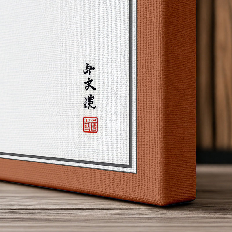 Moonlit Cherry Blossom Japandi - Wrapped Canvas, 24x16 - 61.0 x 40.6 cm, Terracotta Border