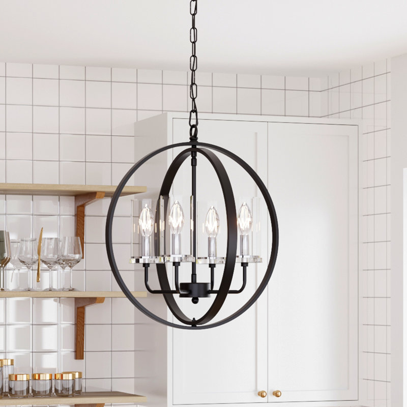Arterburn 4 - Light Dimmable Globe Chandelier with Wrought Iron Accents, Black