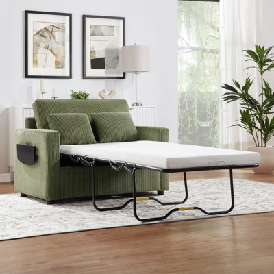HEIMAO Twin Size Sofa Bed 47.2" Sleeper Sofa Loveseat Sofa With A Foldable Mattress, A Foldable Side Table, A Side Storage Pocket And Two USB Ports For Livin