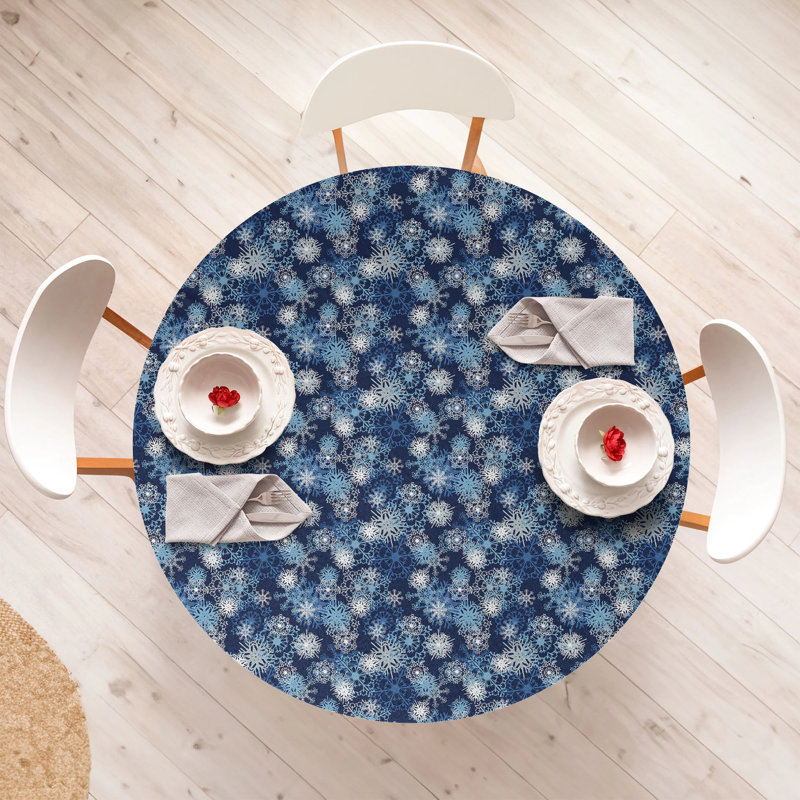 East Urban Home Winter Fitted Round Tablecloth Diameter Pale Blue Dark Blue, 67.72" Round