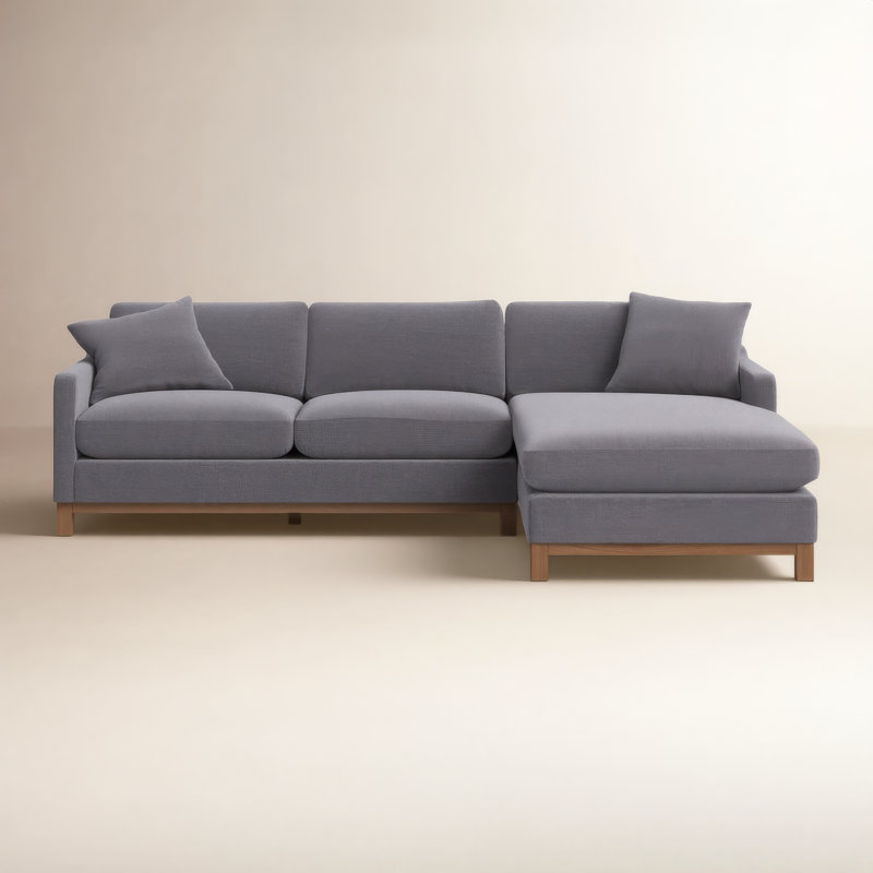 Canapé modulaire en bois massif Cami, Natté performance étain, Accoudoir à droite (vu de face)
