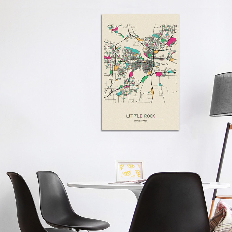 Little Rock, Arkansas Map by Ayse Deniz Akerman - Wrapped Canvas Print, 101.6 cm H x 66.04 cm W x 1.91 cm D