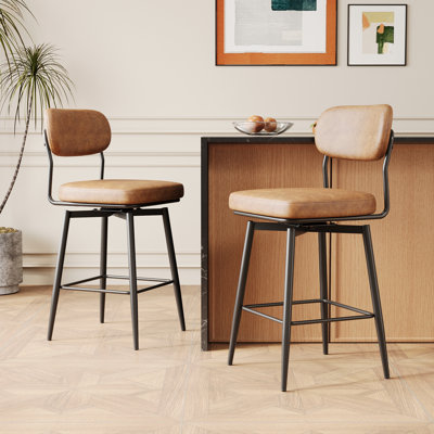 Ensemble de 2 tabourets de bar rotatifs à 360 ° avec tabourets de bar avec coussins en cuir et supports en fer, convenant à divers endroits tels que les cuisines, les restaurants, les bureaux, etc.