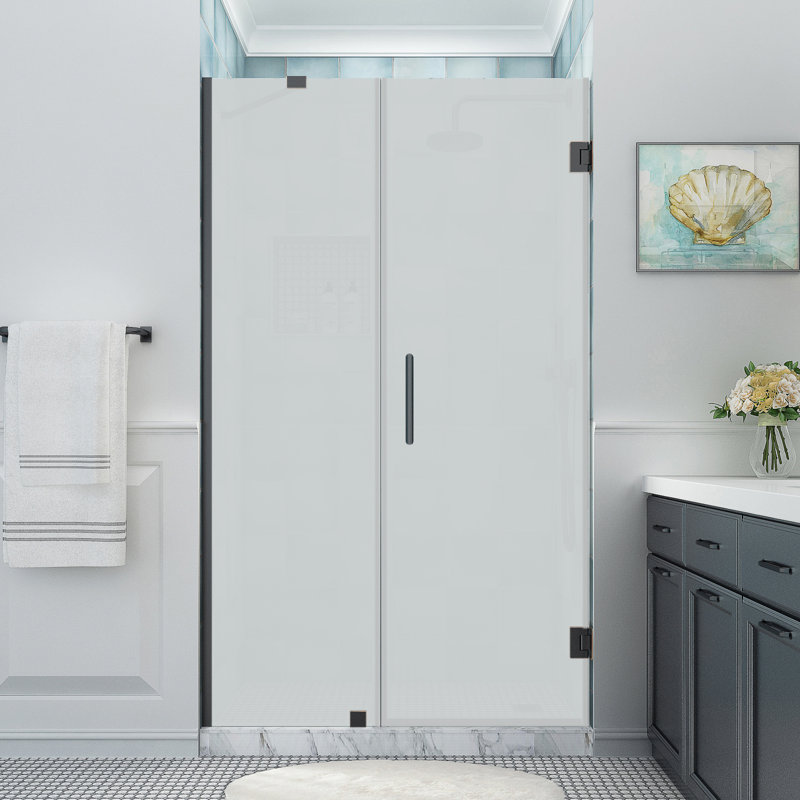 Porte de douche à charnière sans cadre avec verre StarCast l 49,25 po x H 80 po Belmore XL, Verre givré, Bronze huilé