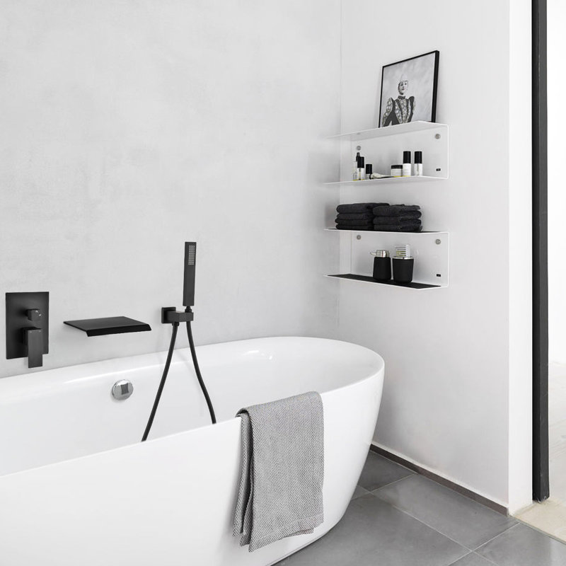 Robinet de baignoire pour salle de bain avec fixation murale, douchette à main, bec cascade, robinet de baignoire moderne Corrosion & Balance, résistance à la rouille du bec