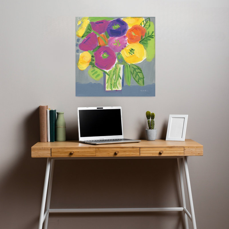 Bouquet contemporain coloré avec art coloré vif, H 18 po x l 18 po