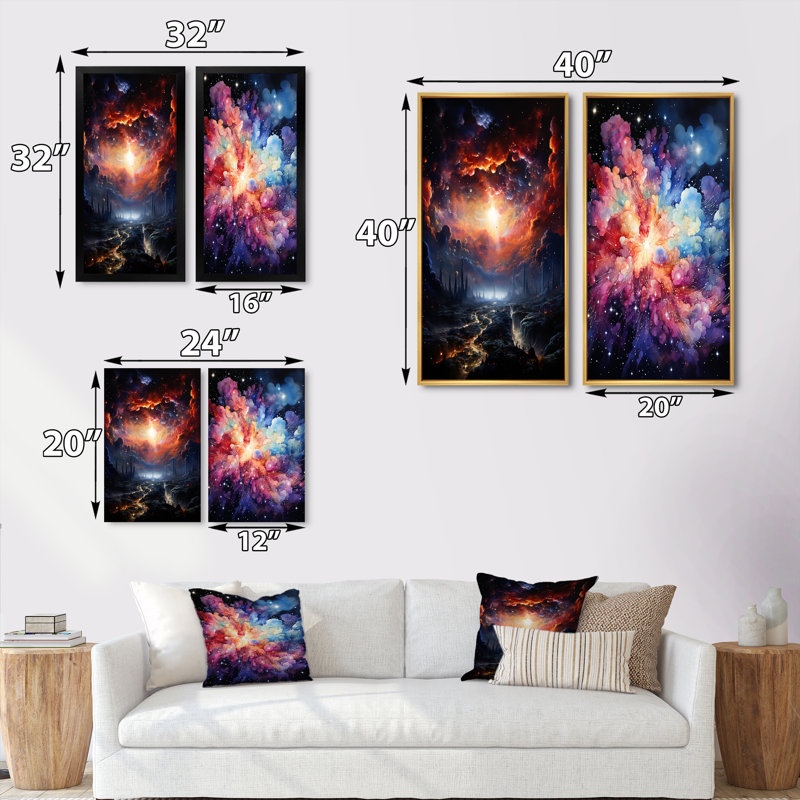 «Galaxy Celestial Fireworks» 2 - pièces sur, Encadrement brun, H 20 po x l 24 po