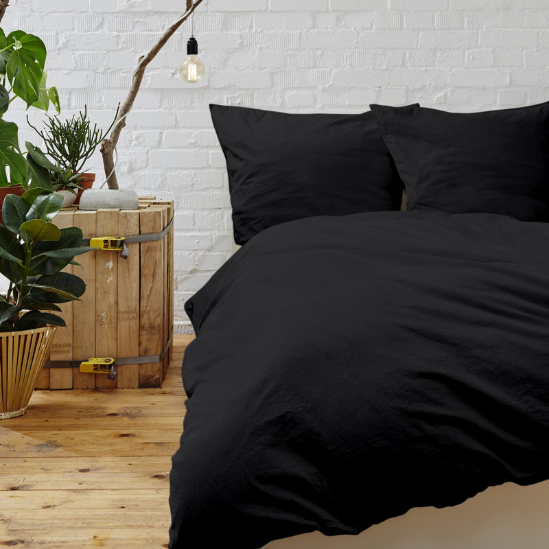 Flatweave Duvet Cover, King Comforter + 2 King Shams, Black