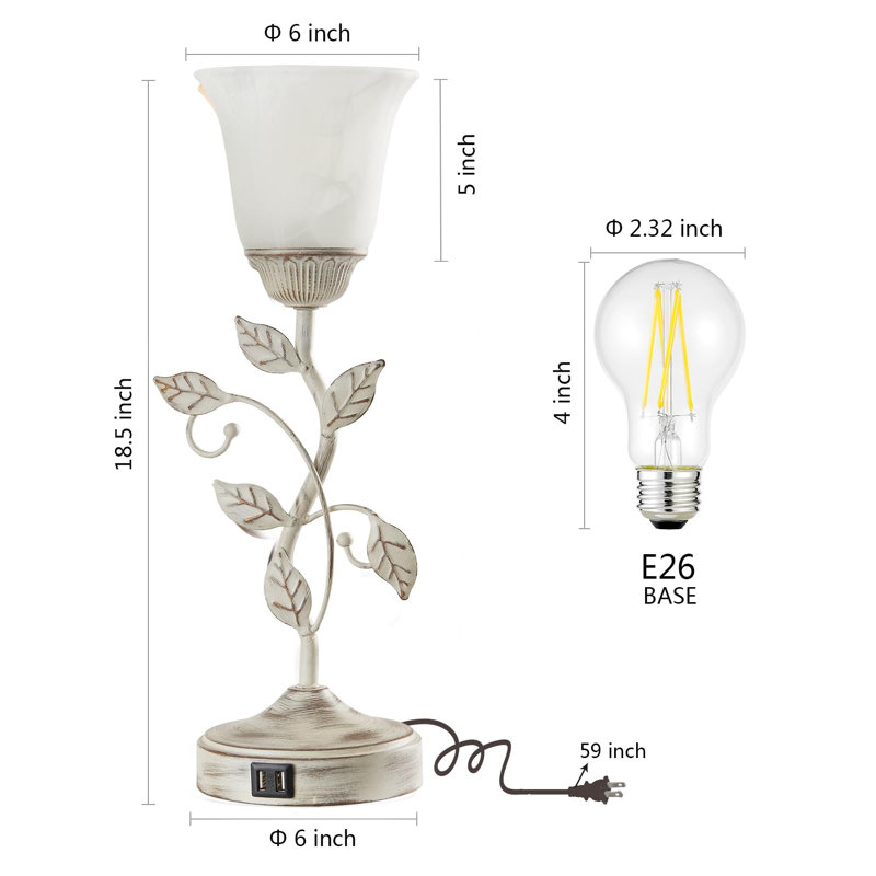 Rhines Metal USB Torchiere Lamp, Retro White