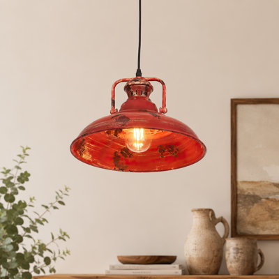 Luminaire suspendu industriel 1 lumière en métal rouge vieilli, cordon réglable, ampoule E26 chaude incluse