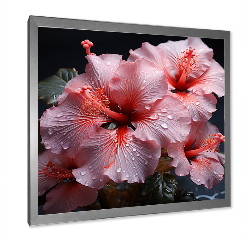 «Pink Hibiscus Graceful Curves Harmony» sur impression sur toile, Cadre simple argenté, H 36 po x l 36 po x P 1,5 po