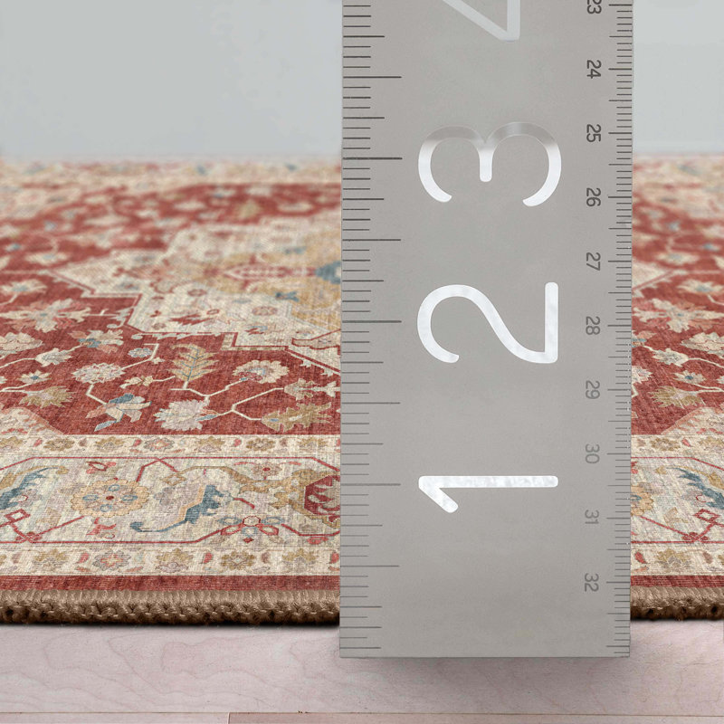 Summit Red Beige Medallion Oriental Area Rug, Rectangle 7'7" x 9'10" 