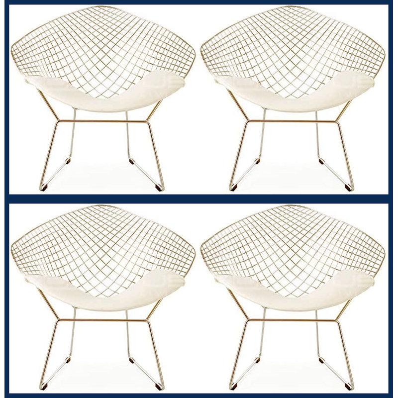 Chaise de patio en métal avec coussins diamond Miron, Structure dorée / coussin blanc