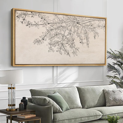 «Botanical S croquis», délicate ligne de fleurs et feuilles encadrée sur toile