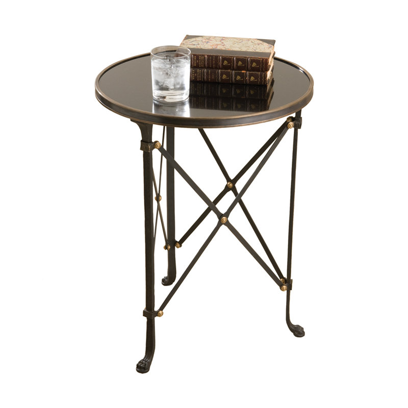 Directoire End Table, Iron/Black Granite