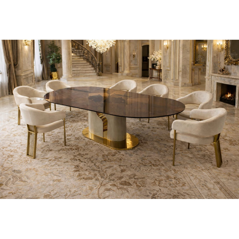Luxury Modern Dining Table Set With 8 Upholstered Chairs
