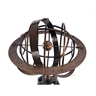 Globe armillary en laiton décoratif avec support en bois