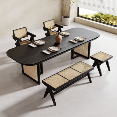 5 - Person Pine Solid Wood Solid Wood Top Double Pedestal Dining Set