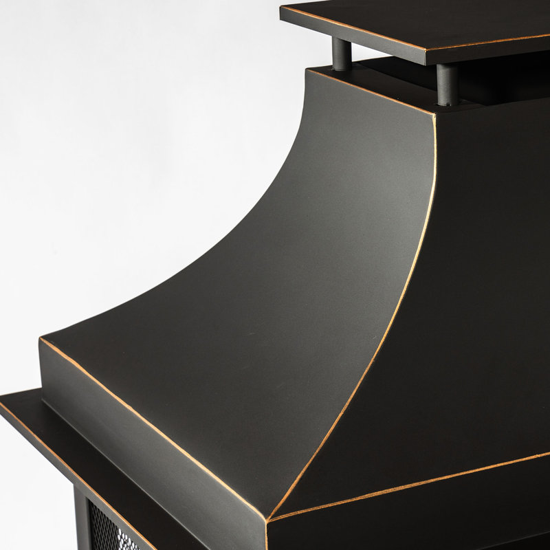 Steel Outdoor Fireplace With Wood Burning Option In Matt Black Style Steel, Adding Warmth To Garden