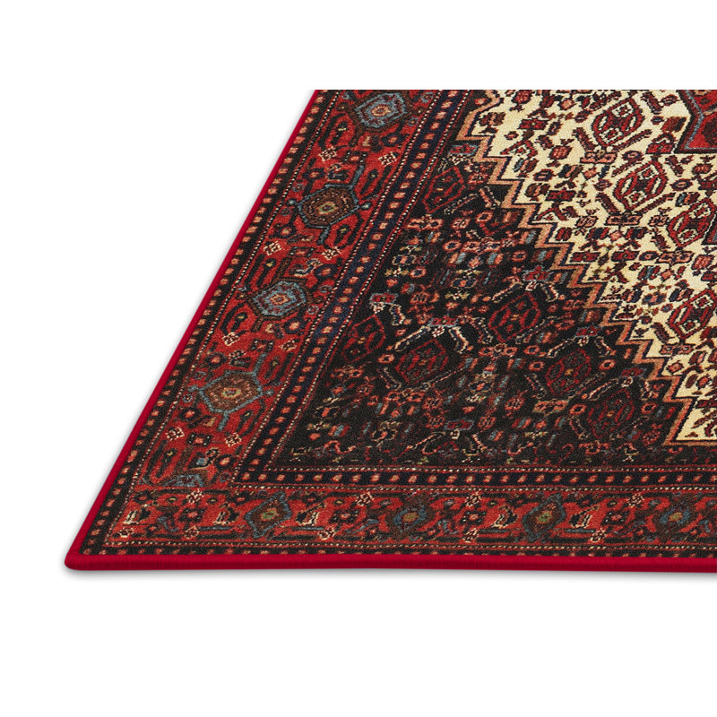 Tapis traditionnel brun / noir / rouge, Rectangle 2 pi x 5 pi