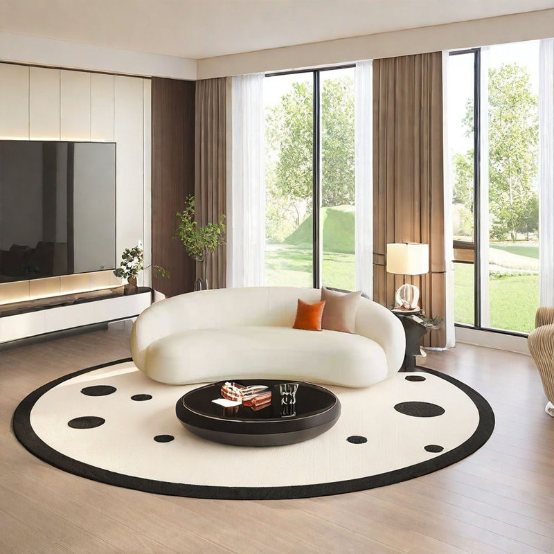 Canapé demi-cercle, 4, H 24,8 po x l 94,49 po x P 35,43 po, Blanc cassé / blanc