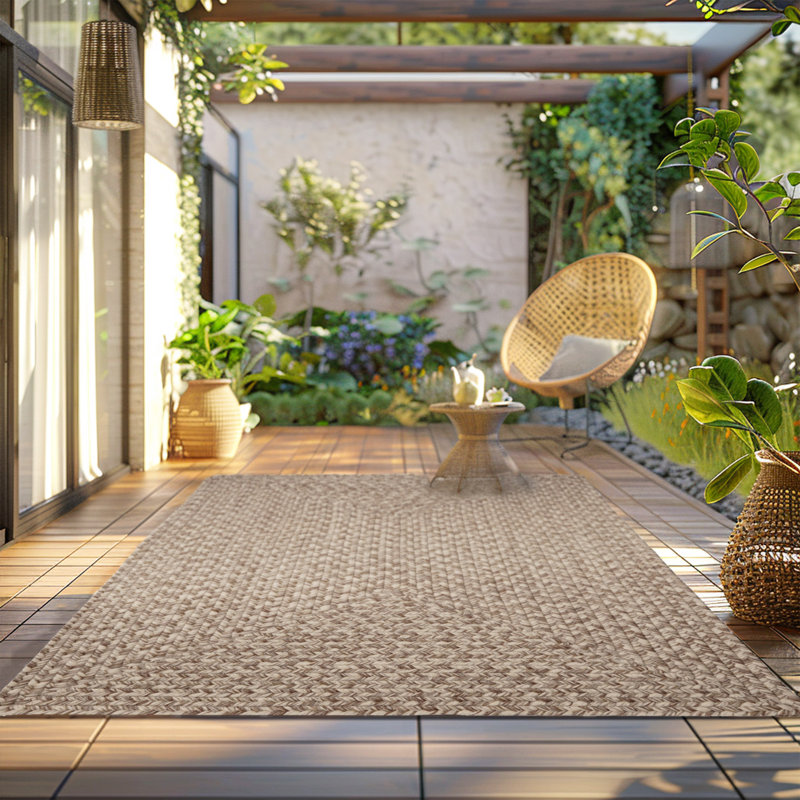 Tapis intérieur / extérieur brun clair en polypropylène de couleur unie 5 pi x 8 pi Brashears