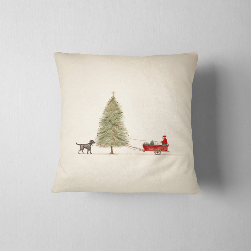 Housse de coussin Christmas Tree Hunt, H 16 po x l 16 po, Crème, crème