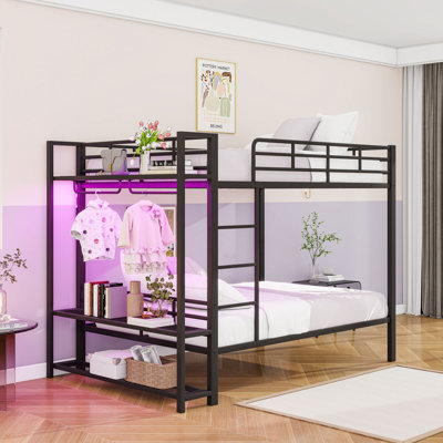 Full Over Full Metal Bunk Bed With LED Lights And Storage Shelves by Isabelle & Max