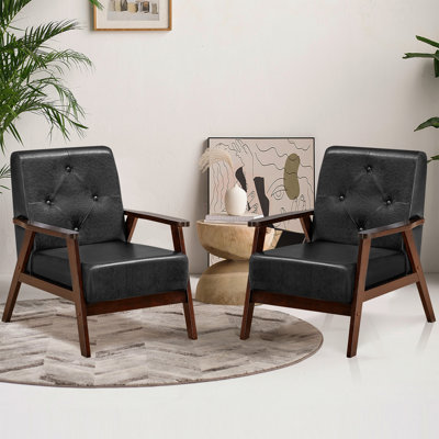 Ensemble de 2 chaises d'appoint en cuir avec pieds en bois d'hévéa et dossier capitonné