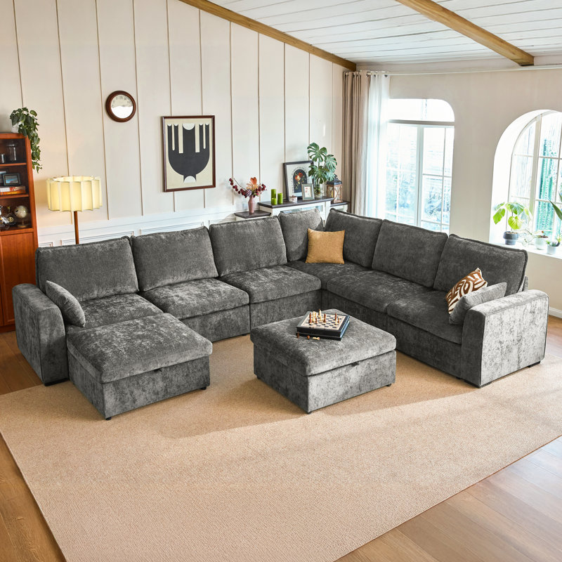 8-seater Oversized Modular Sofa Comfy Cloud Couch With Storage, Chenille Deep Convertible Sectional Sleeper Sofa Bed, Pet Friendly Covers Washable With 2 Ottomans