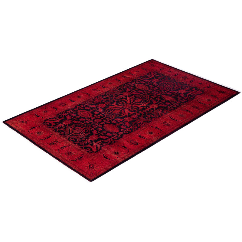 Overdyed Hand-Knotted Wool Modern-Contemporary Red Area Rug 3' 1" x 5' 6"