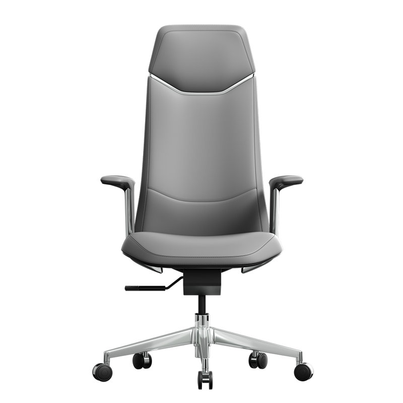 Genuine Leather Executive Chair, Swivel Ergonomic Office Chair, High Back Desk Chair with Tilt Reclining, Aluminum Alloy Base, Adjustable Height