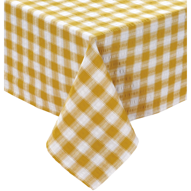 Drumnasole Printed Gingham Check Seersucker Table Cloth Range, Ochre, 127cm Rectangle
