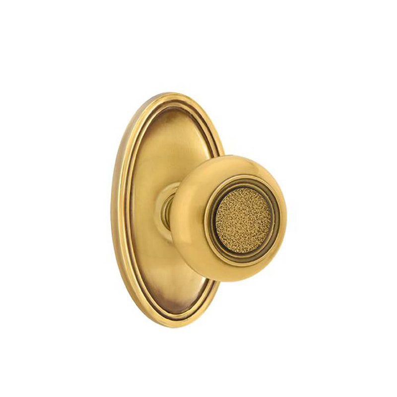 Ensemble de boutons de passage Emtek avec bouton ovale Roestte et Belmont, Laiton antique français
