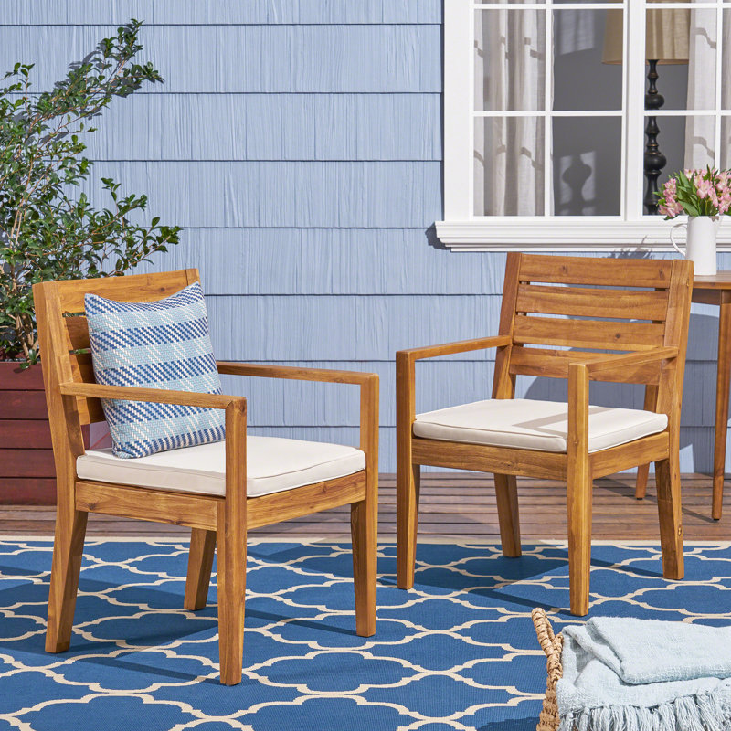 2pcs Wood Seats - Water- Cushion, Stunning Style Dining With Beige Pad Covers