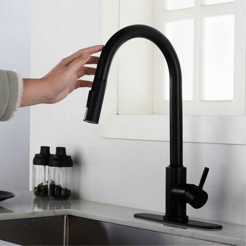 Touch Kitchen Faucet Pull Down - Matte Black Stainless Steel. 360-Degree Rotating Spray Head For Intense Sink Disinfection. And Rust Construction. Single Handle Smooth Water Temperature Flow
